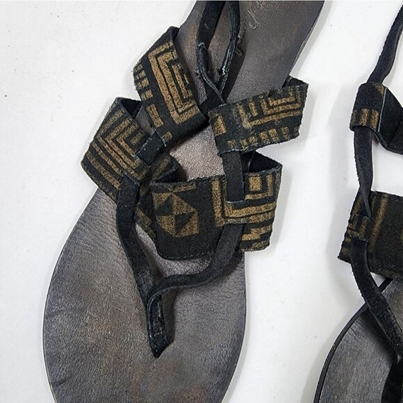 Free People Aztec Pattern Black Suede Lace Up Thong Gladiator Sandals 41 10 - Picture 3 of 7